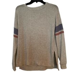 Pinouf XS Gray Stripe Sleeve Lightweight Knit Pullover Sweater